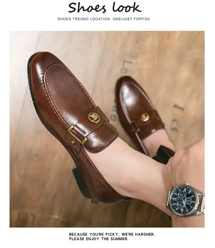 Black Loafers Slip-On Round Toe Fashion Mens Dress Wedding Shoes for Men Size 38-47 240703_voghion.com