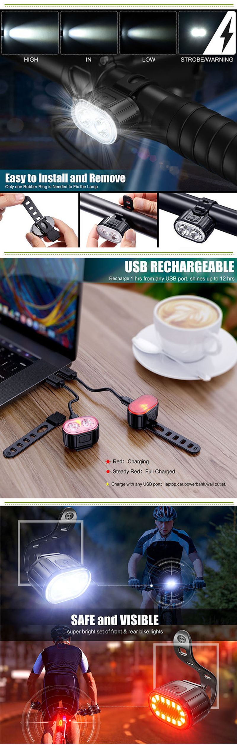 Bicycle USB Rechargeable Waterproof Mountain Helmet Warning Highway Highlight Bicycle Tail Light Set_voghion.com