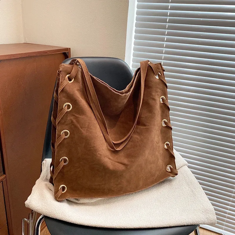 Ladies Handbags Brown Bags Tote Suede Leather Shoulder Women Top Handle Bag Female Sac A Main 240924_voghion.com