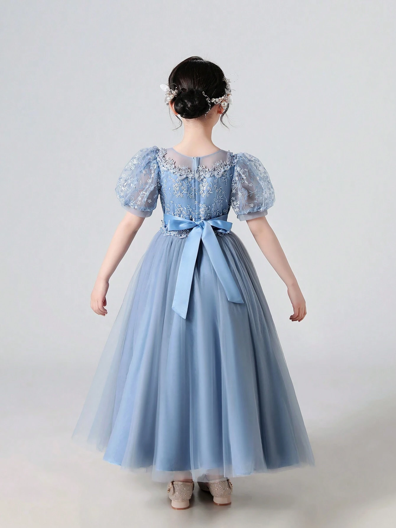 Abito da cerimonia per bambina, vestito blu per matrimoni e feste_voghion.com