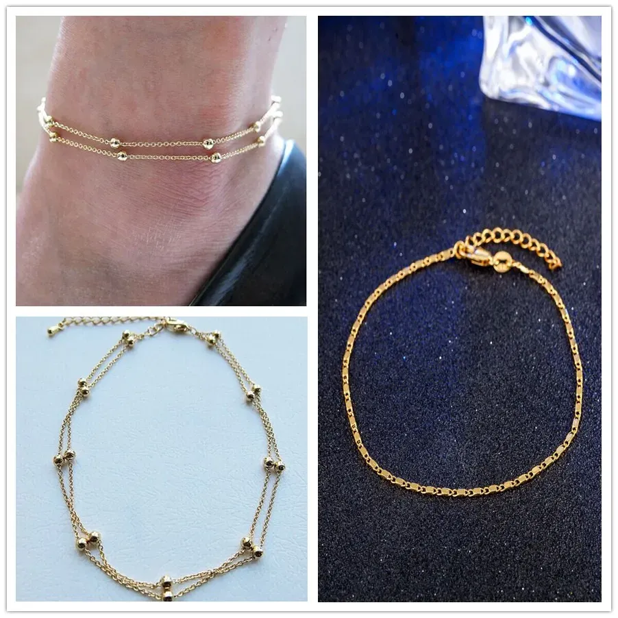 Simple Woman Anklets Casual/Sporty 14K Gold Chain Women Ankle Bracelet Jewelry_voghion.com