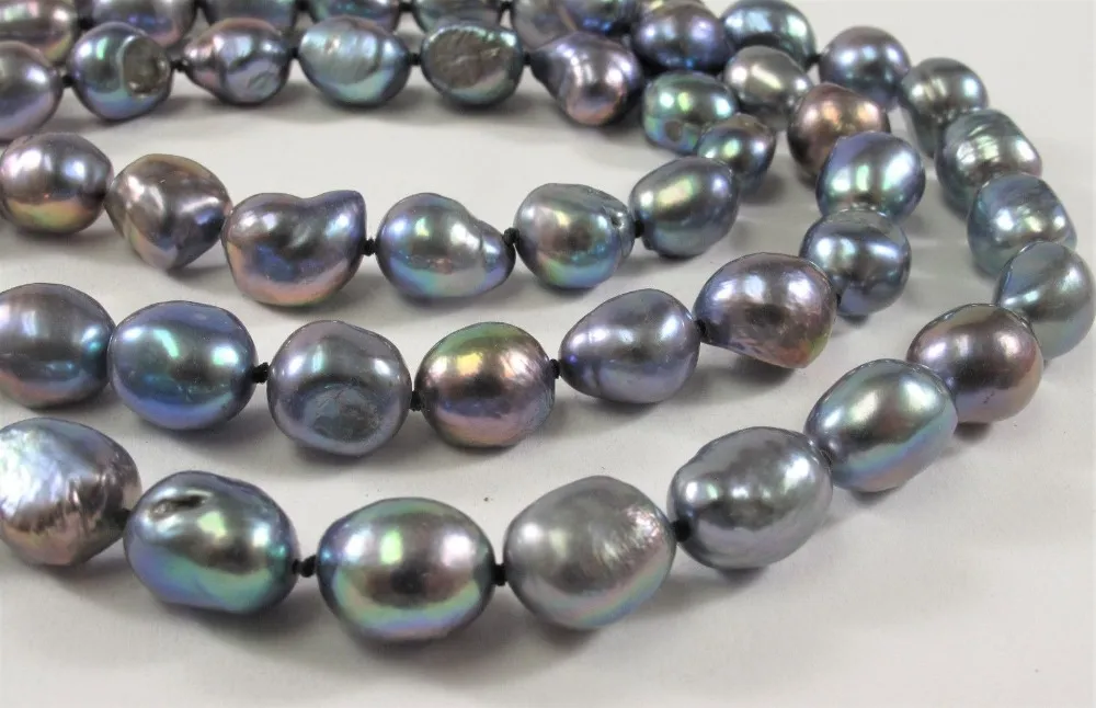 Chaînes Perles de culture d'eau douce naturelles irrégulières baroques 8-9 mm blanc rose noir collier 100 pouces chaîne de pull_voghion.com