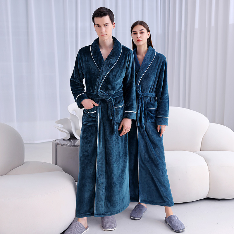 Underwear & Sleepwears Autumn and winter extra long and thick flannel robe for men and women, extra large coral fleece bathrobe_voghion.com