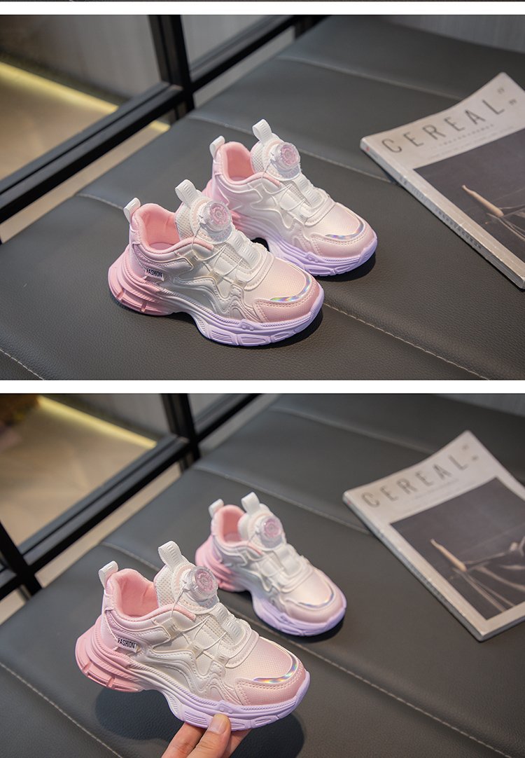 Girls' Sports 2024 Spring New Rotating Button Casual Single for Children Lightweight Anti slip Soft Sole Dad Shoes_voghion.com