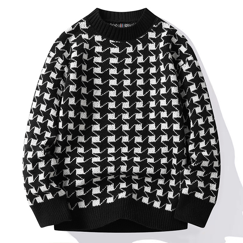 Winter clothing, pullover men's youth, lazy Korean version ins color matching jacquard knit sweater for men_voghion.com