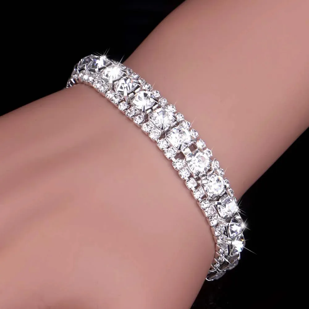 Conjuntos de joyas de boda TREAZY Sier Color Rhinestone Cristal nupcial para mujeres Collar Pendientes Pulsera Conjunto Accesorios_voghion.com