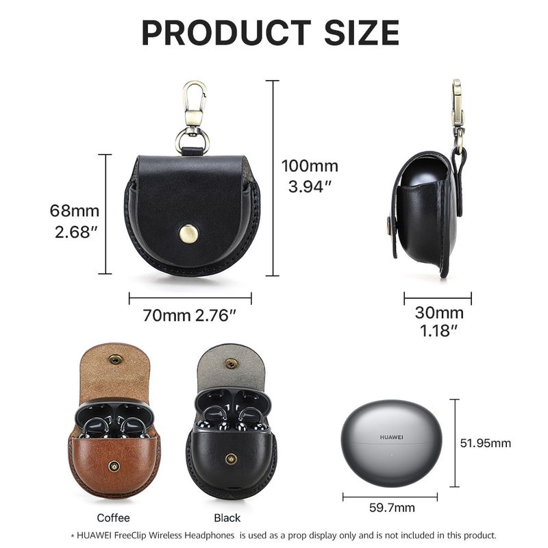 Étui Bluetooth en cuir de vache Freeclip pour Huawei, étui pour écouteurs à crochet à rabat en cuir crème d'arbre_voghion.com