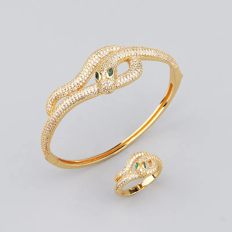 Gold Snake Bangle And Ring Set For Women Elegant Fashion Jewellery_voghion.com