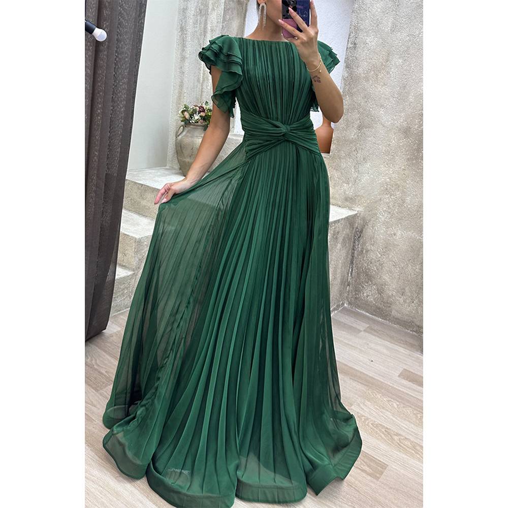 Robe en mousseline de soie pour femmes, nouvelle jupe longue plissée à manches larges et pétales