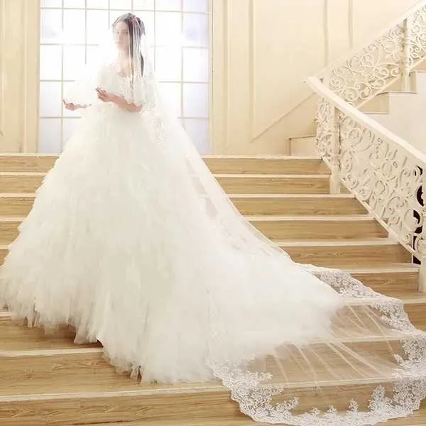 Haarschmuck 3M 1Schicht Elegante Spitze Applique Hochzeit Kapelle Mesh Schleier Kathedrale Boden Länge Braut Zubehör ohne_voghion.com