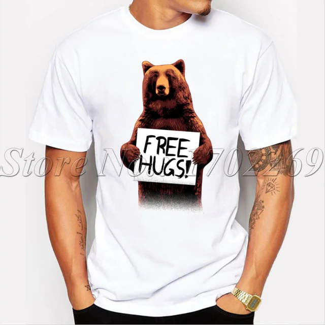 Cheapest Men customized t-shirt Fr Hugs letter printed tops Brown Bear animal design short slve hipster funny cool_voghion.com