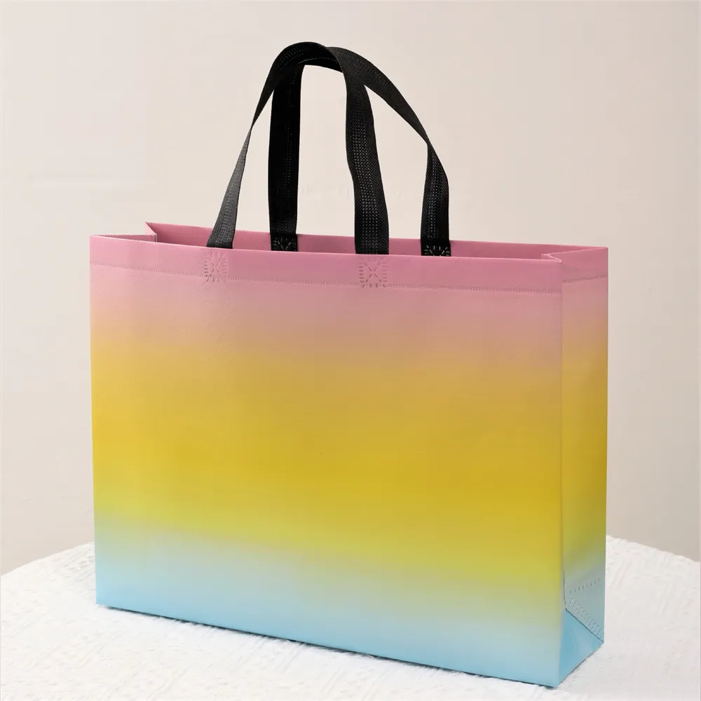 Foldable Laser Shopping Reusable Eco Tote Business Clothing Waterproof Fabric Non-woven Bag Travel Storage Handbag_voghion.com