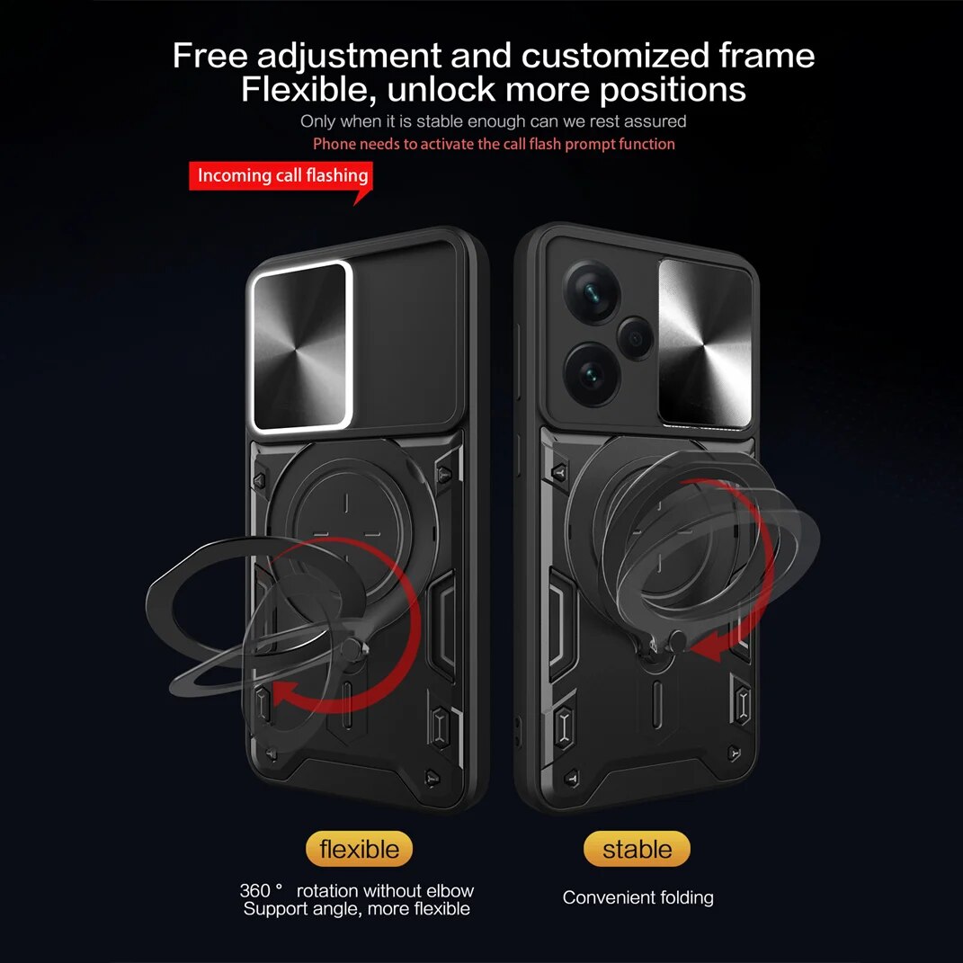 Custodia protettiva scorrevole per fotocamera per Xiaomi 13 12 11 10 Pro Plus Redmi Note 12S 11S 10S 13C 12C 9 Custodia con supporto ad anello magnetico_voghion.com