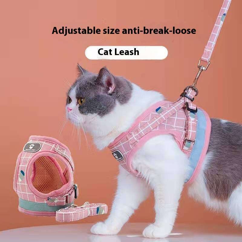 Tank Top Reflective Dog Plaid Chest Harness Set, Breathable Cat Supplies, Pet Leash_voghion.com