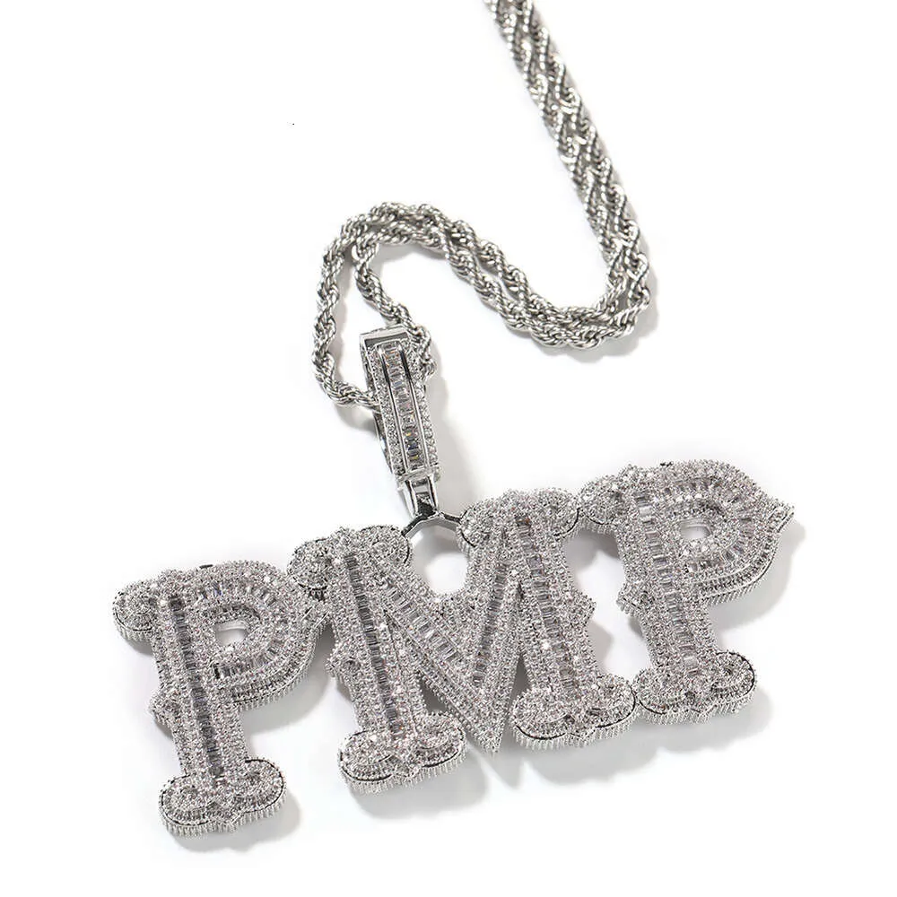hip hop plein barbelé roche sucre lettre bricolage épissage combinaison collier personnalisé GRA moissanite diamant or argent_voghion.com