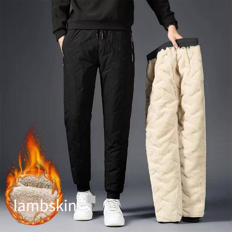 Pantalons d'hiver coupe-vent imperméables pour hommes, grande taille, en velours et coton, en cuir d'agneau épais, vêtements d'extérieur pour hommes, pantalons de sport décontractés pour hommes_voghion.com