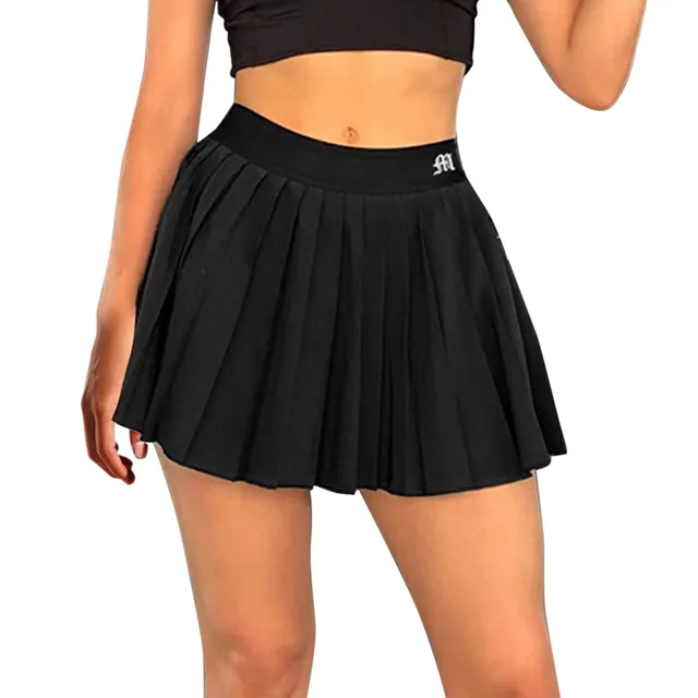 Venta caliente de mujeres blancas plisadas de verano de cintura alta con cremallera para niñas bailando letras mini faldas negras de moda para estudiantes de línea A Faldas 2024_voghion.com