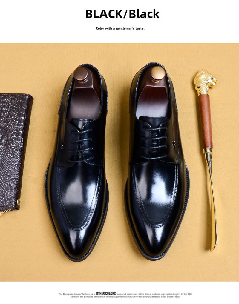 Scarpe Derby da uomo in pelle nera con lacci a punta, eleganti, da sposo, da cerimonia, da uomo, all'ingrosso_voghion.com