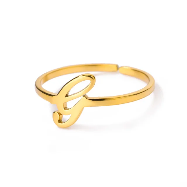 Ready Stock Initial Rings For Women Gold Color Stainless Steel A-Z Letter Adjustable Ring Aesthetic Wedding Fashion Jewelry Gift BFF_voghion.com