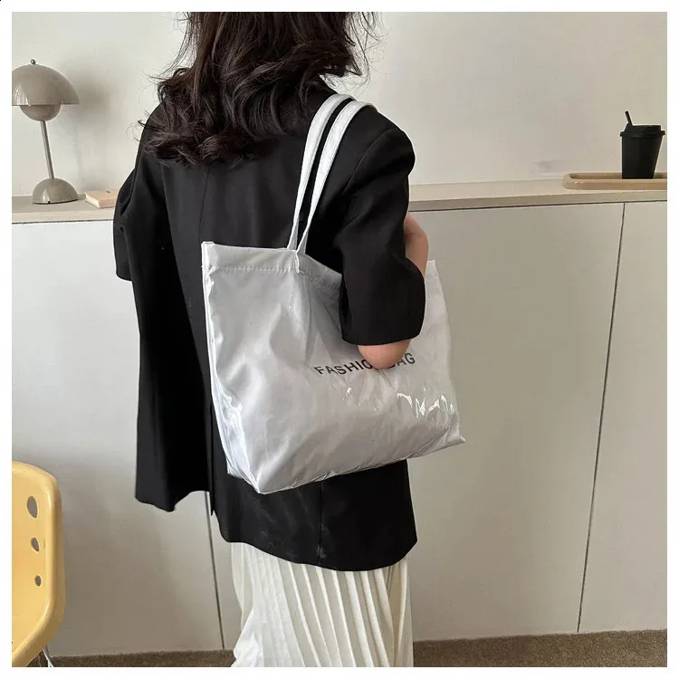 Clear Tote Bag With Letter Print Large Capacity Waterproof Beach Bag_voghion.com