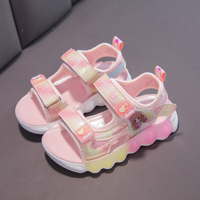 2024 Sandali da ragazza primaverili in pelle artificiale da spiaggia con velcro in gomma rosa viola stile principessa scarpe per bambini dei cartoni animati_voghion.com