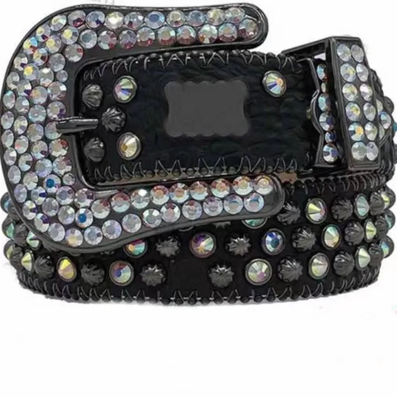 Retro leather Bb belt rhinestone designer mens creative waist wide cinturonesgift full crystal black white belts for_voghion.com