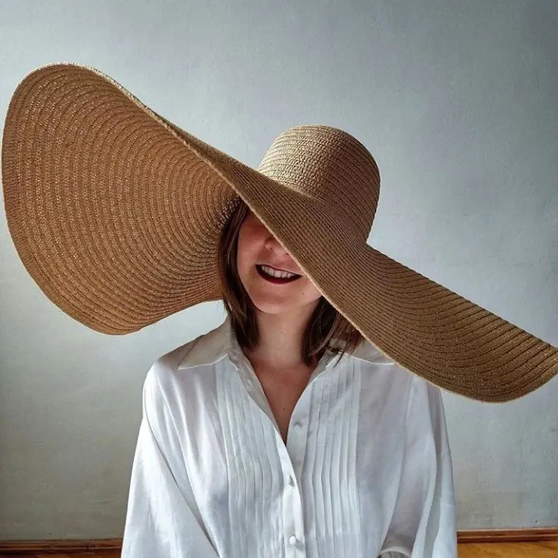 Foldable Women Oversized Ppy Straw Hat 70cm Diameter Large Brim Summer Sun Hats Panama Travel Beach Wholesale 240619_voghion.com