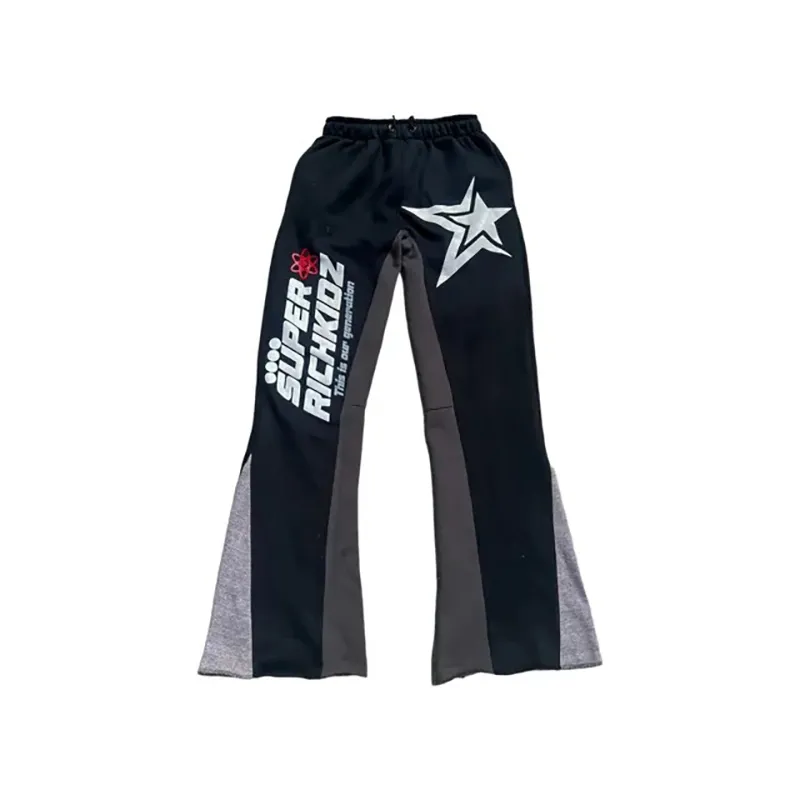 Y2K Trendy Sport Star Letter Print High Street Hip Hop Sport Ocazional pentru bărbați Pantaloni de sport evazați Set două piese_voghion.com