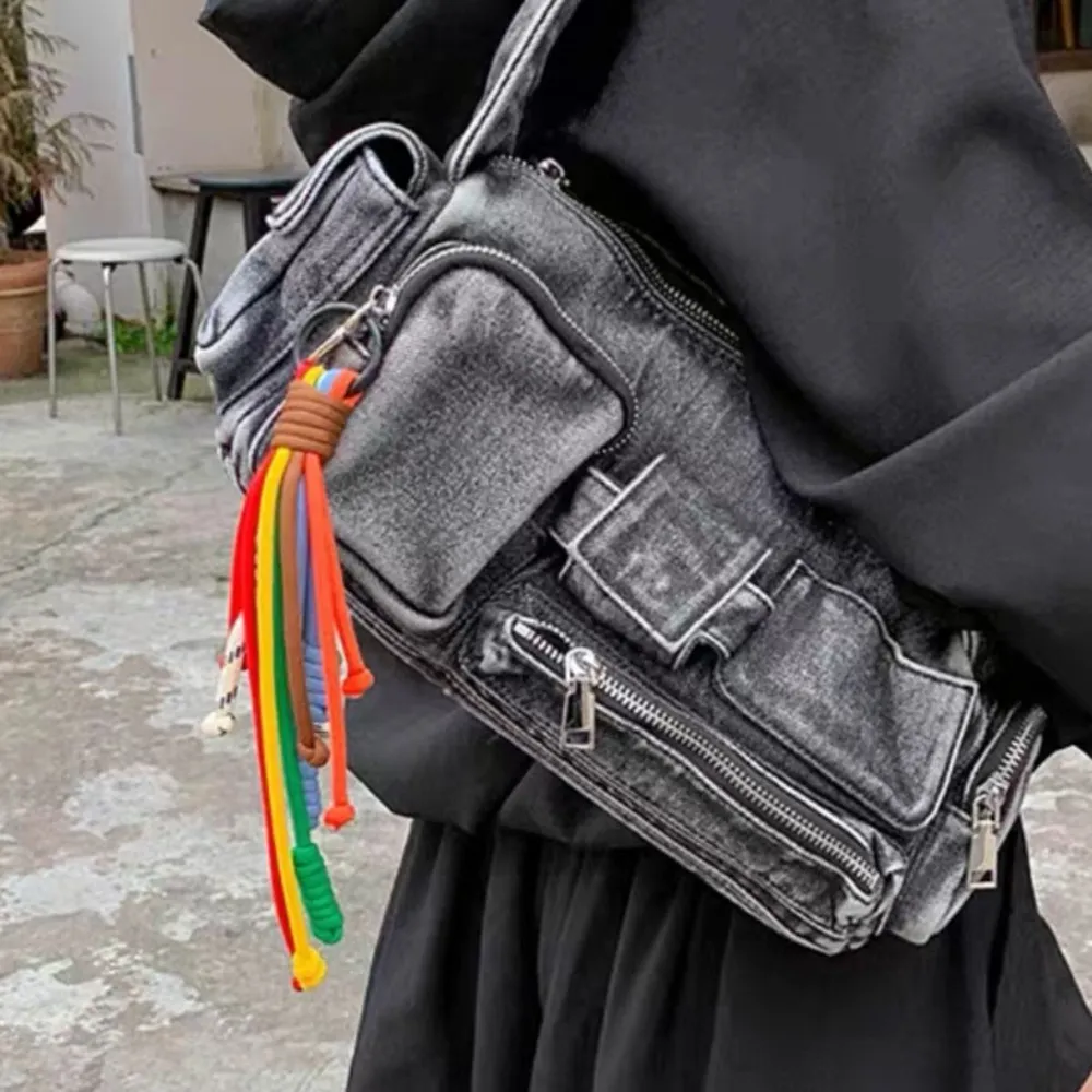 Korean Stylish Rainbow Rope Pendant Chain Jewelry Strap Handmade Landyard Accessrioes Keyring Bag Women Phone Hanging_voghion.com