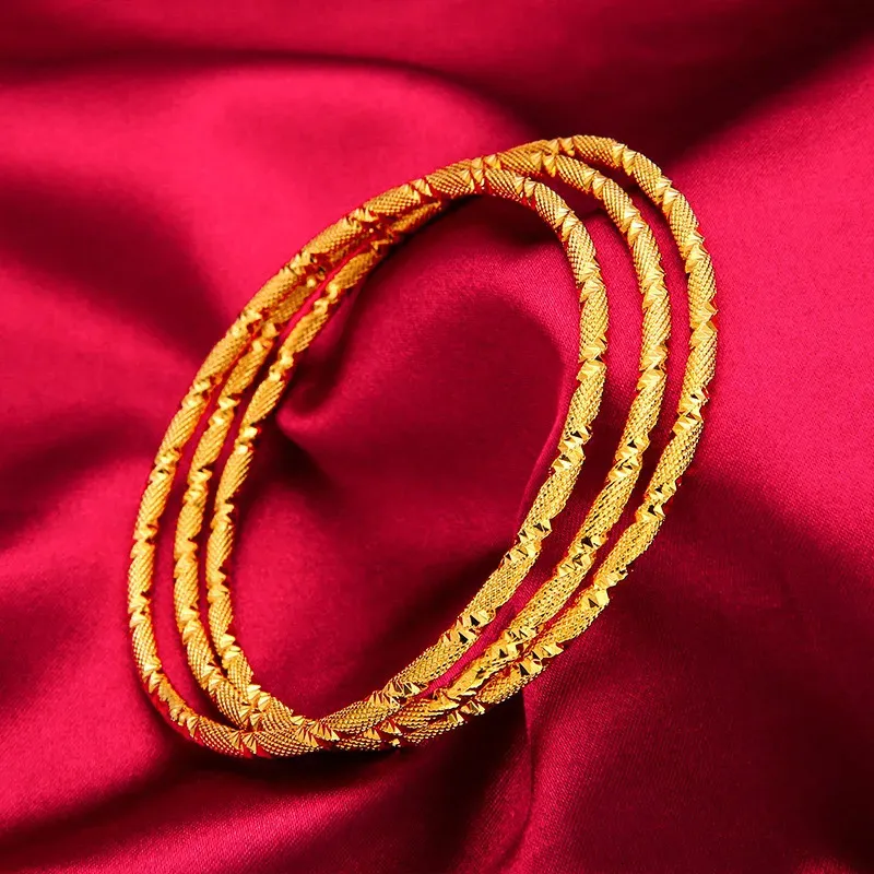 Golden Bangle Set For Women Smooth Round Cuff Bracelets 3 Piece_voghion.com