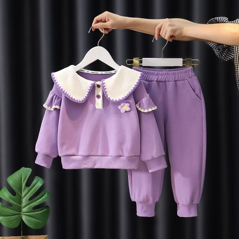 Felpa con cappuccio con colletto per bambino autunno e inverno da ragazza Pantaloni Harlan Tendenza casual elegante in due pezzi