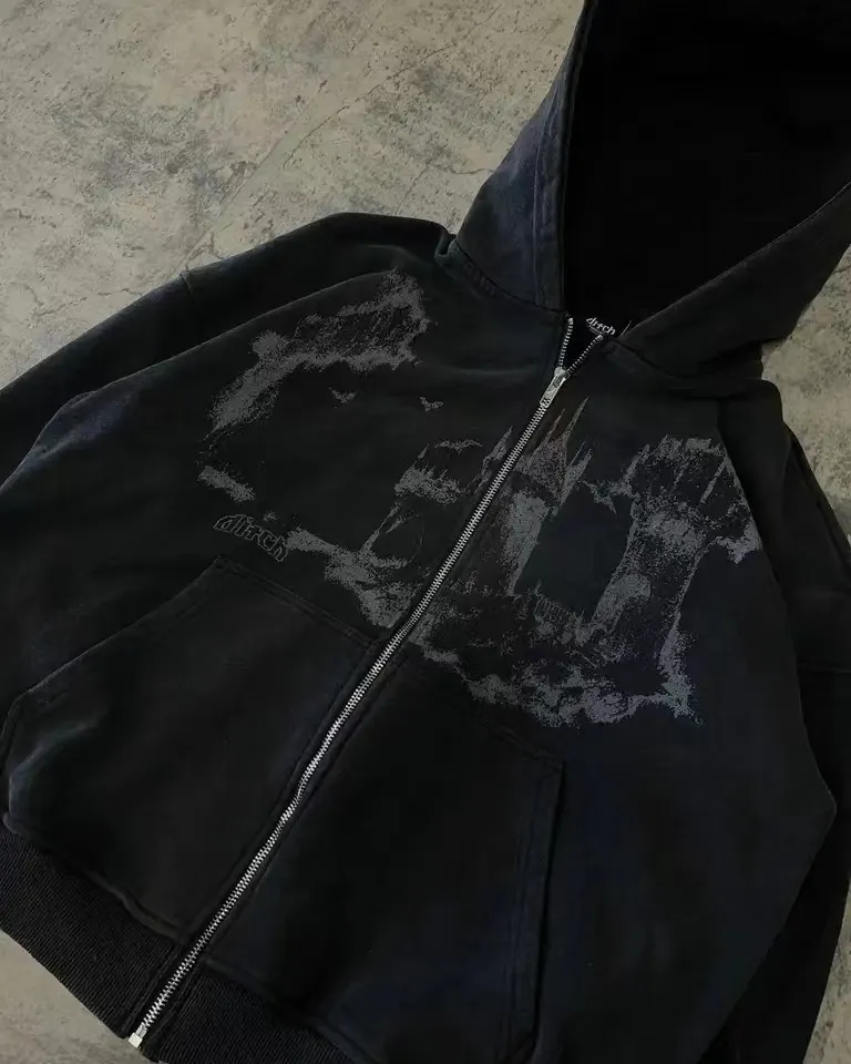 Vīriešu kapuci Y2k Goth vīriešu hiphopa ielas apģērbs Haruku gotikas raksts ar rāvējslēdzēju 90. gadu grafisks džemperis japāņu anime_voghion.com