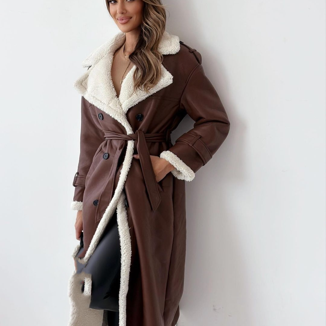 Women's Clothing new double wear stand collar lapel coat wear composite leather plush