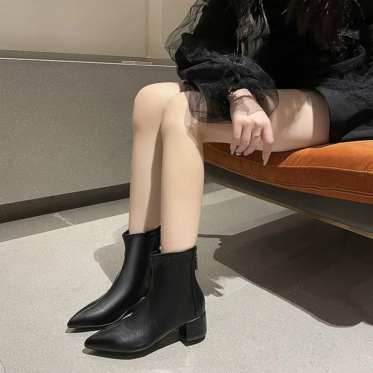 Women's Elegant Black Soft Leather High Heel Pointed Toe Slimming Stretchy Knee-length Boots New Arrival Autumn/winter_voghion.com