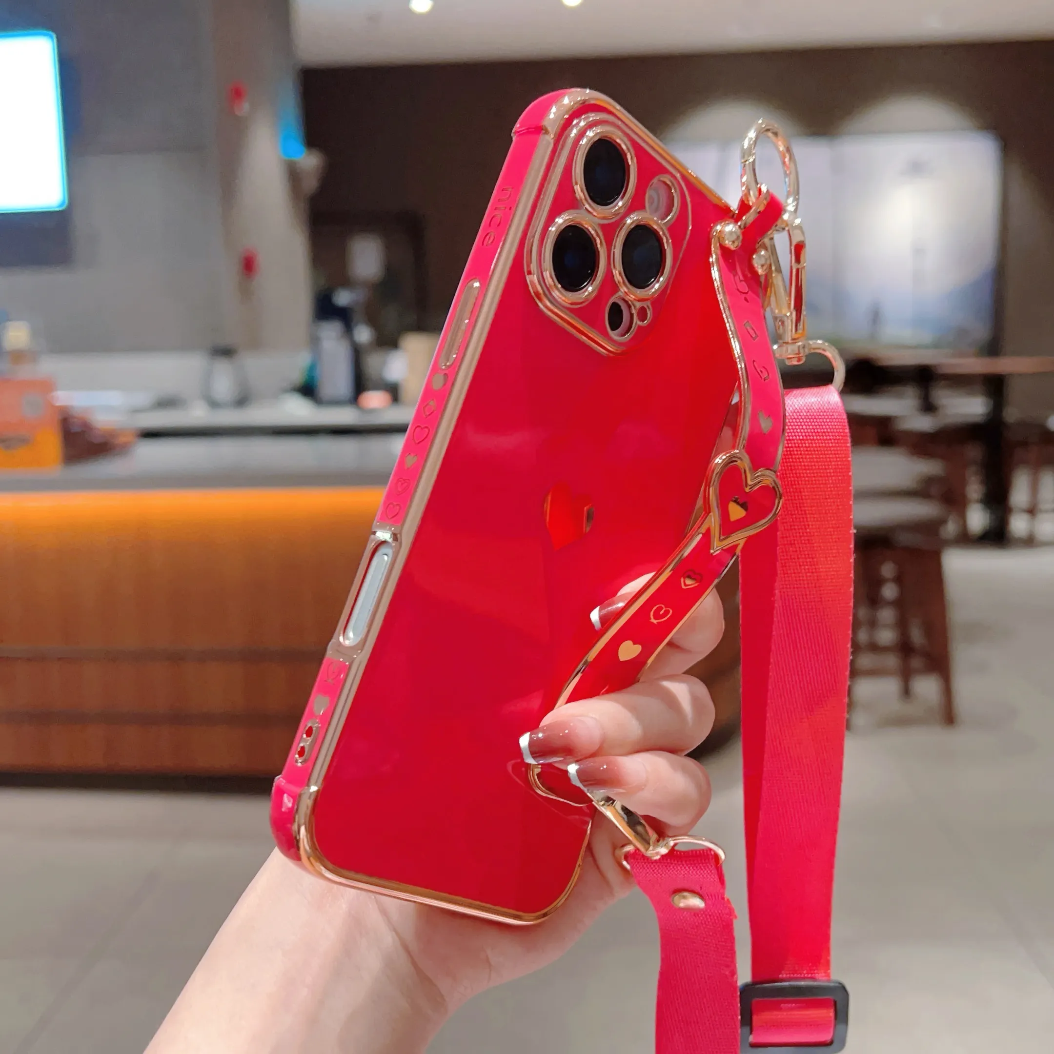 Elegant Heart-Shaped Phone Case: With Adjustable Strap For Security - Protective Mobile Accessory_voghion.com