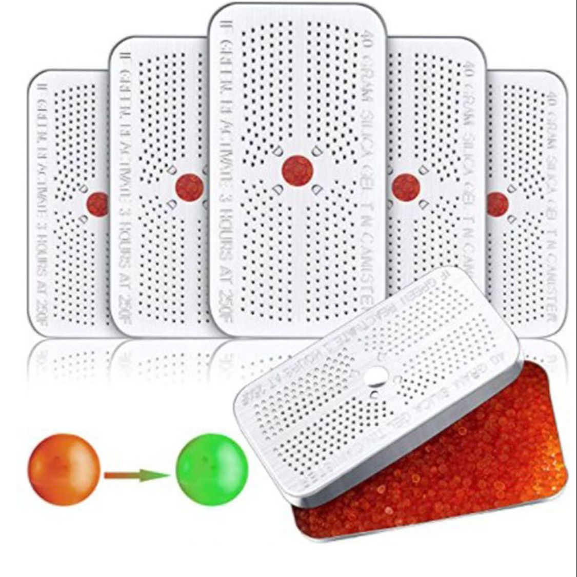 4 Stück 40 Gramm orangefarbenes Silicagel-Trockenmittel für den Haushalt, Luftentfeuchter, wiederverwendbare Aluminiumbox, farbwechselndes Trockenmittel, perfekt für Waffen_voghion.com