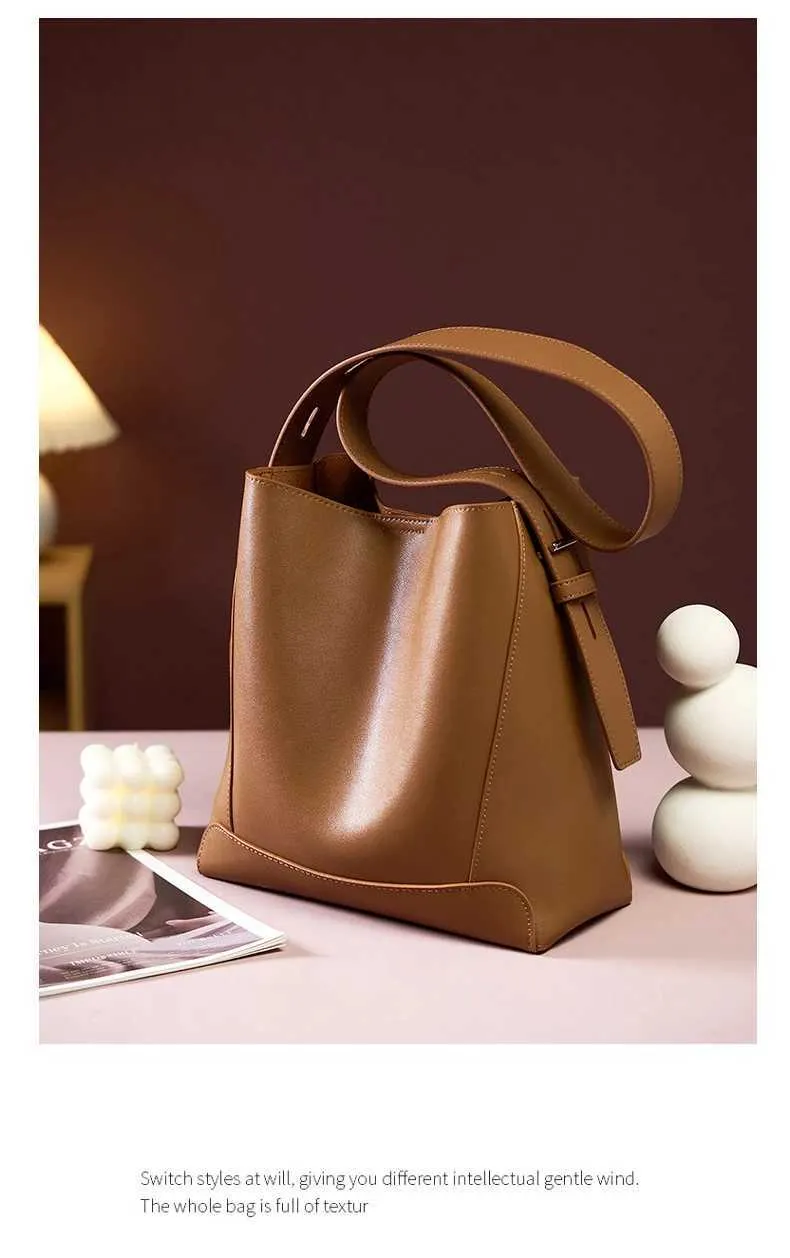 100% genuine leather shoulder large capacity denim bucket fashionable and casual womens cross bag 2391 Y241121_voghion.com