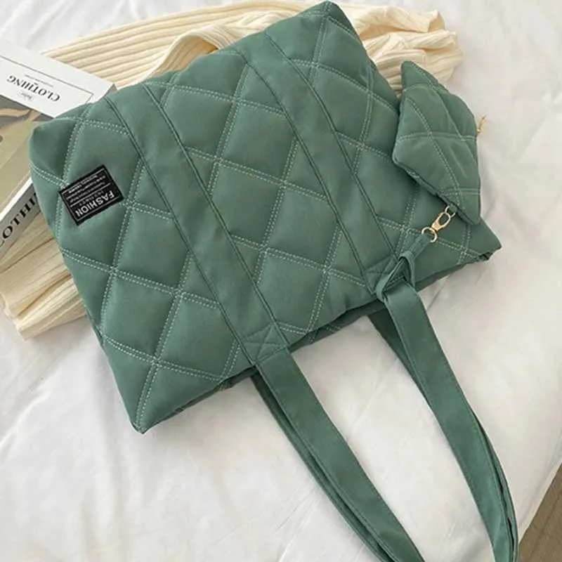 Sac à main pour femme automne/hiver mode losange espace coton costume sac à bandoulière grande capacité couleur unie tout-assorti_voghion.com