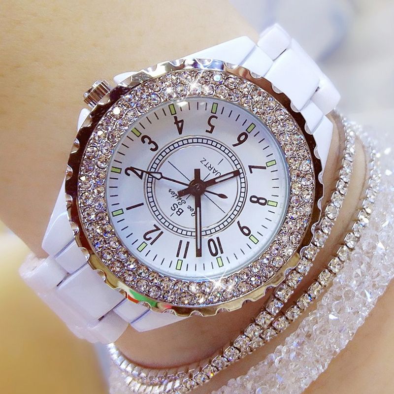 Yamaler elegante strass ceramica cinturino da donna rotondo analogico orologio da polso al quarzo regalo_voghion.com