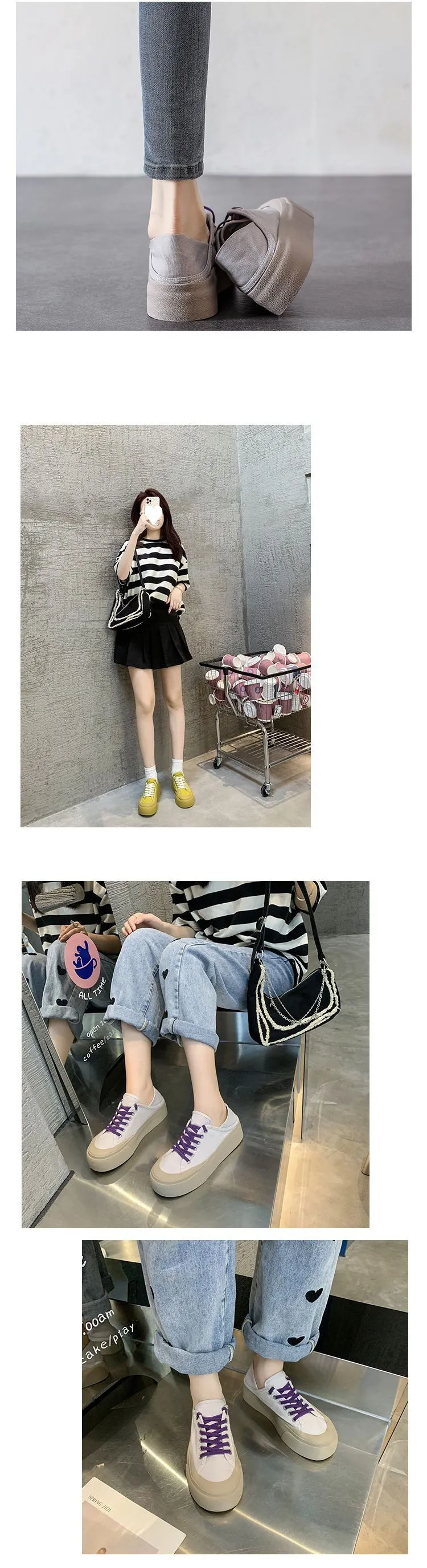 Low Cut Shallow Mouth Thick Sole Two Piece Canvas With Breathable And Comfortable Mesh Surface Casual Board Shoes_voghion.com