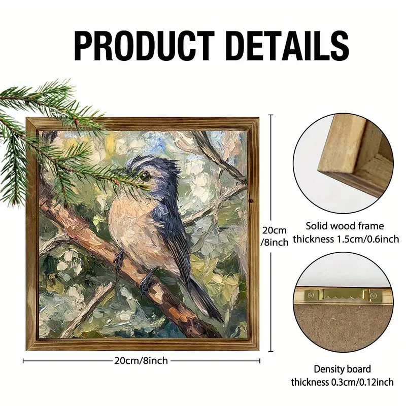 8x8" Vintage Blue-Gray Bird Wood Sign - Polished Farmhouse Wall Art For Home/Office, Lightweight & Horizontal_voghion.com