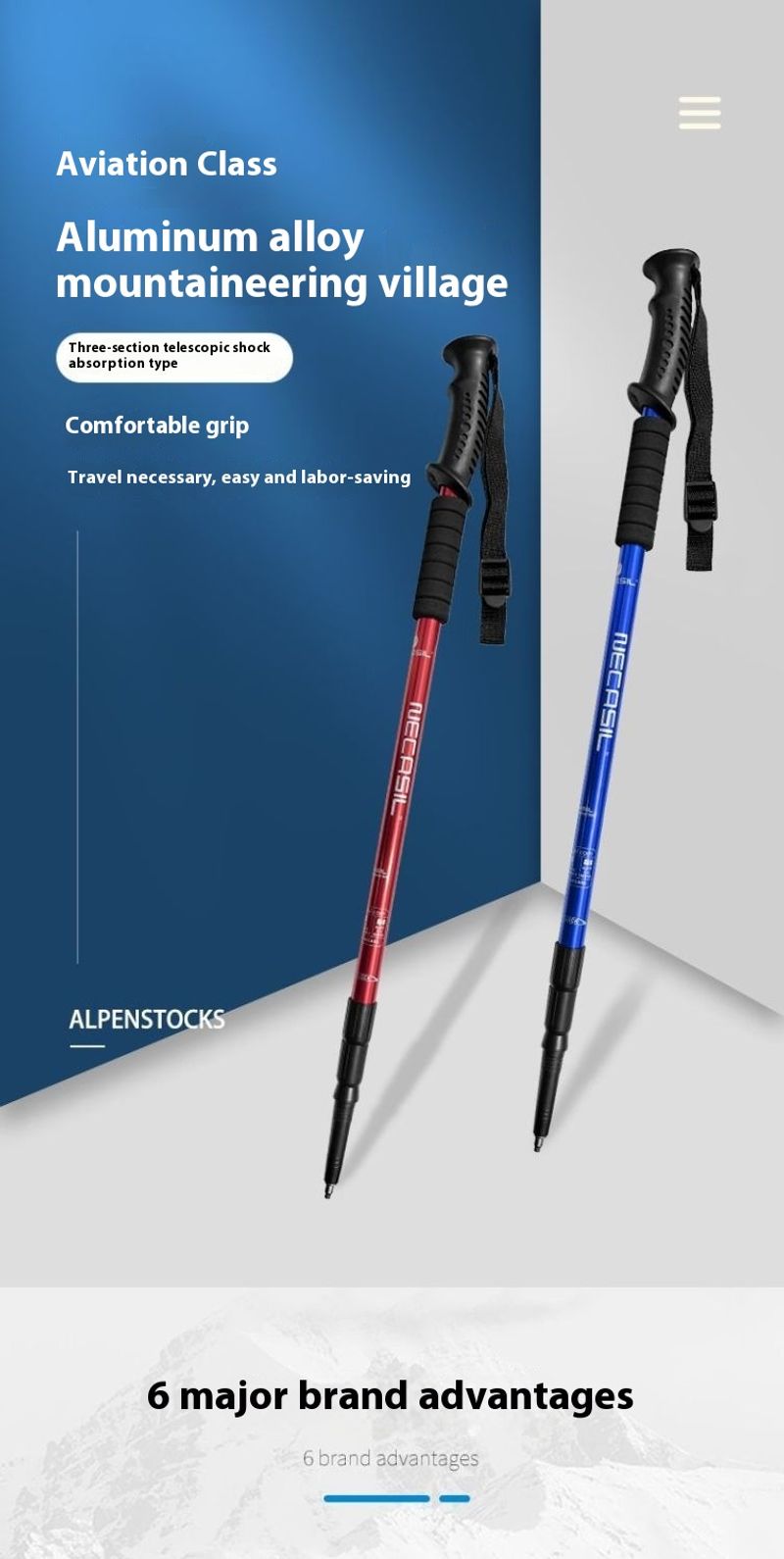 Baston extensibil ultraușor din aliaj de aluminiu pentru alpinism, echipament multifuncțional pentru drumeții în aer liber_voghion.com
