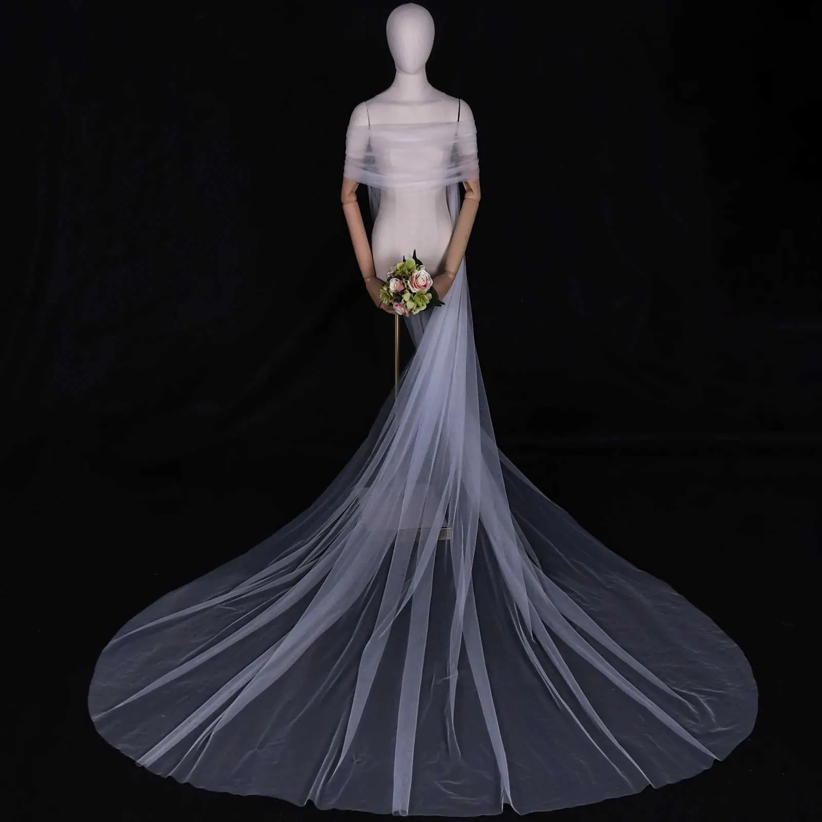 Gioielli per capelli VG87 Cathedral Bridal Cape Velo Bolero Giacca Donna Taglie Forti Scialle Accessori sposa Cappotto da sposa_voghion.com