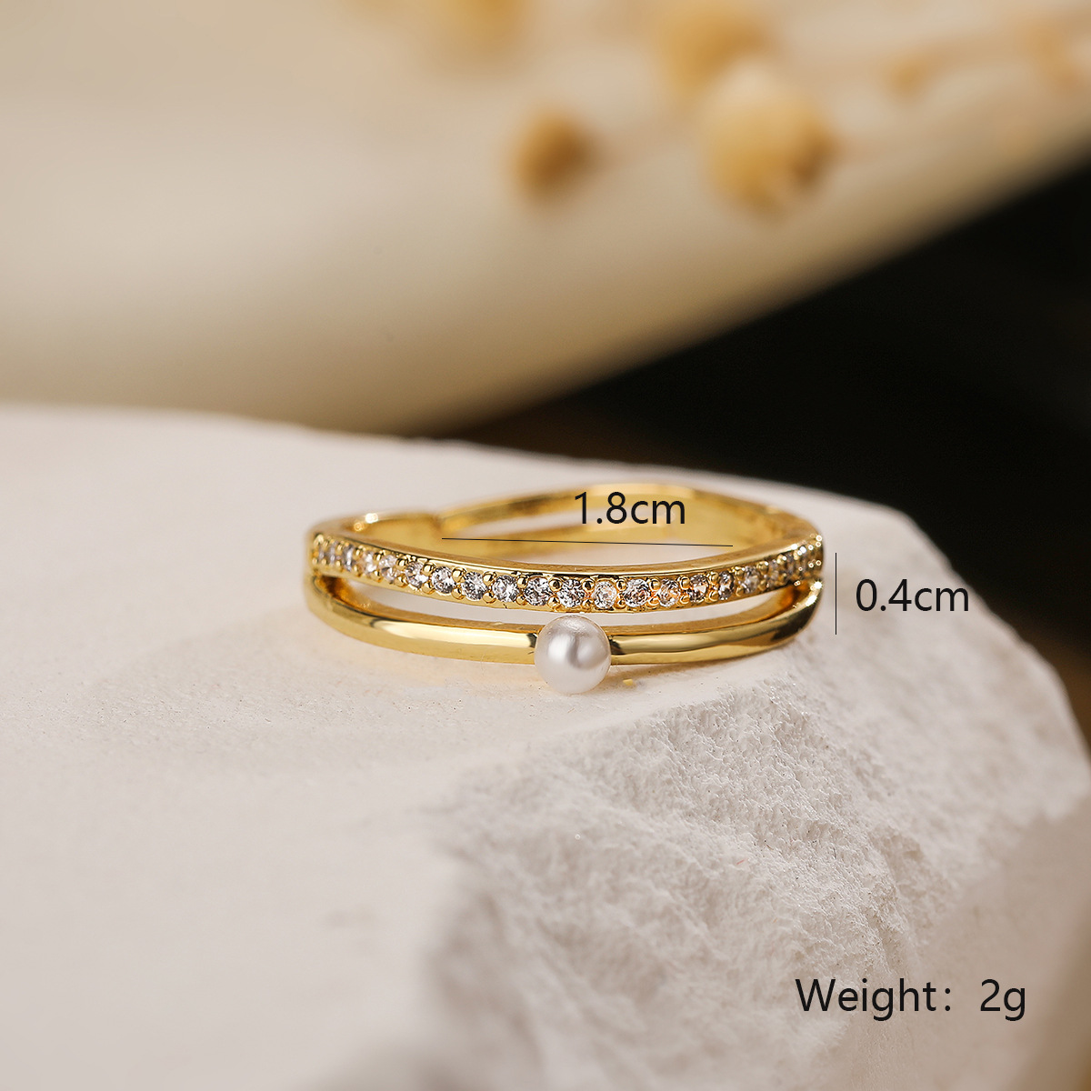 Australesch Moud Kofferplatéiert Echtgold Zirkon Perl Geometrisch Oppen fir Damen Klengen a Luxusring_voghion.com
