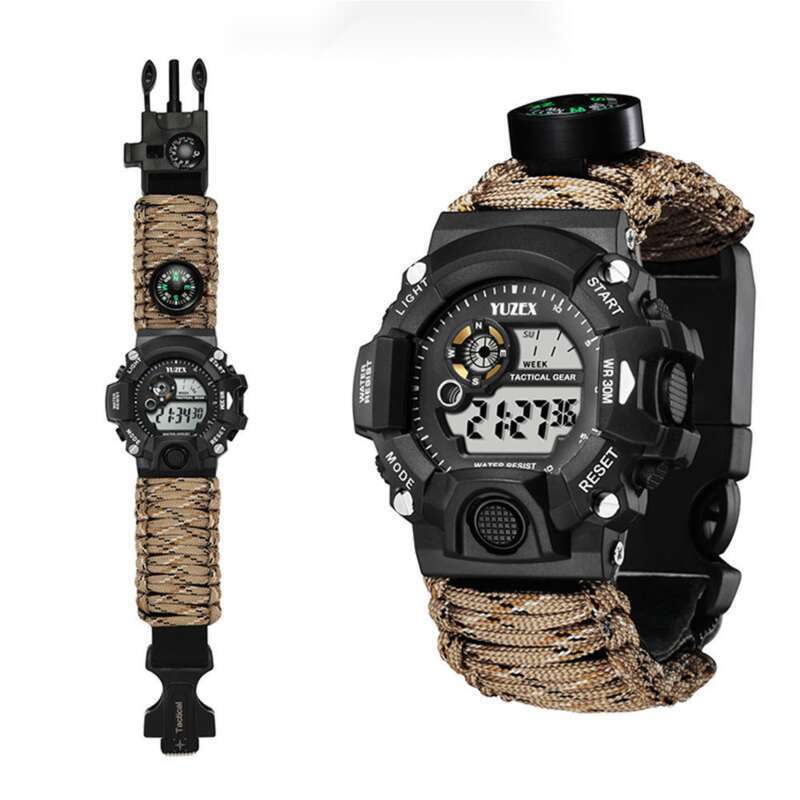 Multi - Functional Outdoor Adventure Bracelet: Umbrella Rope, Flint, Compass, Thermometer, Watch_voghion.com