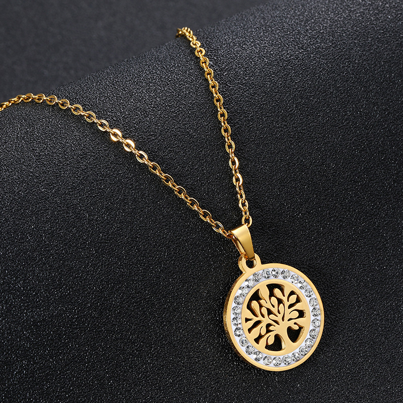 Fashion Hot Tropical Beach Stainless Steel Golden Tree of Life Pendant Necklace Women’s All-match Accessories
