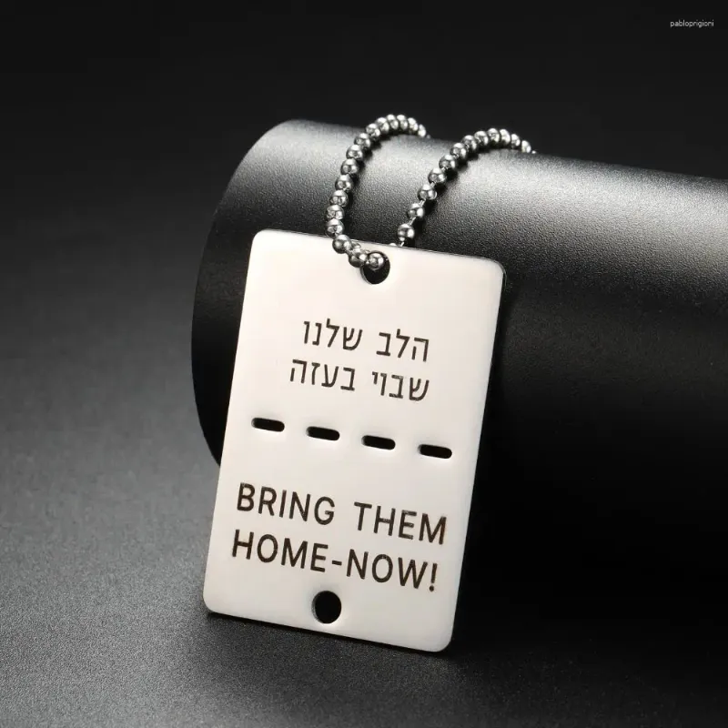 Colliers pendentifs Collier de solidarité hébreu Je Ramenez-les à la maison maintenant Plaque carrée en acier inoxydable sculpté Bijoux Cadeau_voghion.com