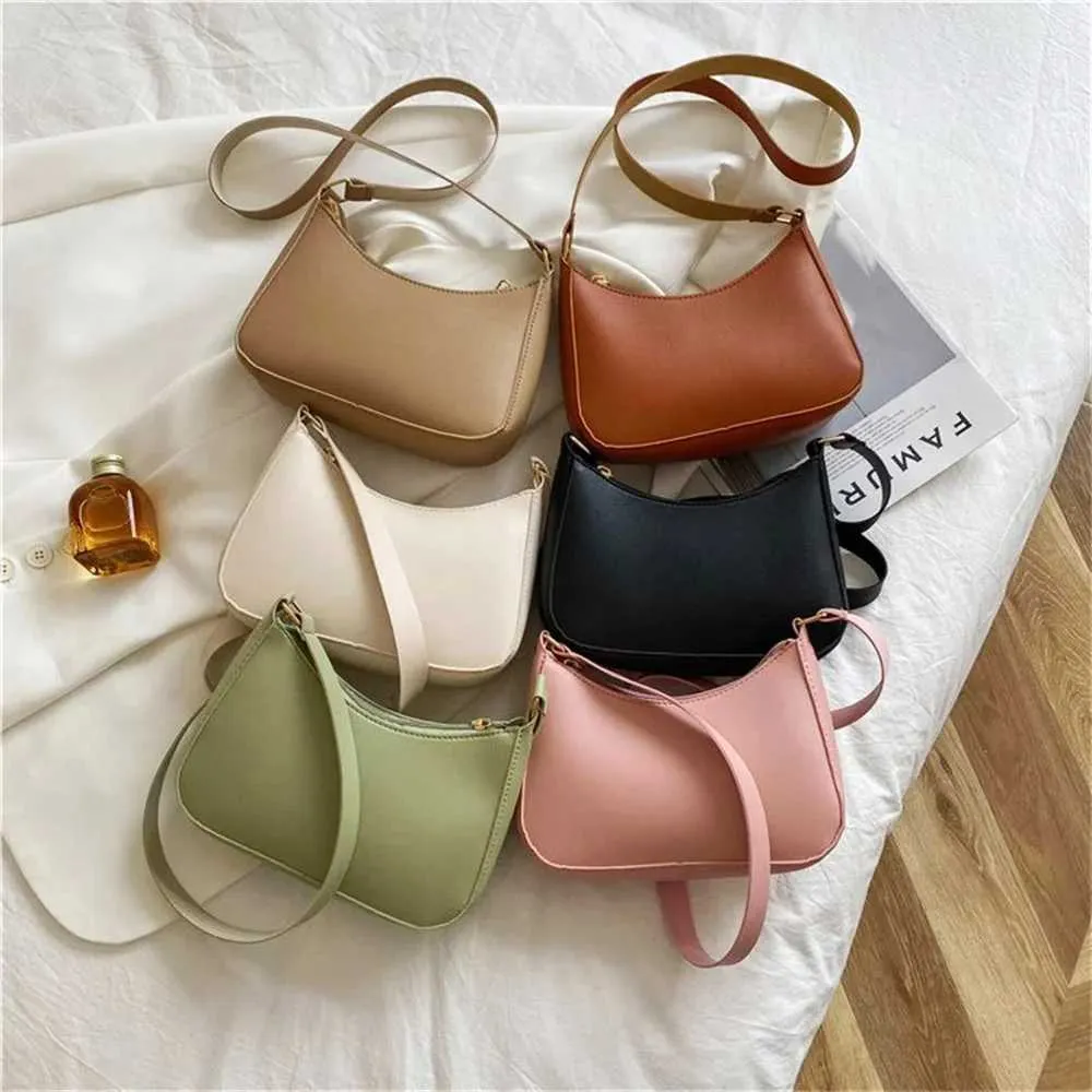 2024 Nuove borse alla moda da donna retrò in pelle PU tinta unita con tracolla sottobraccio casual da donna Hobos piccola pochette_voghion.com