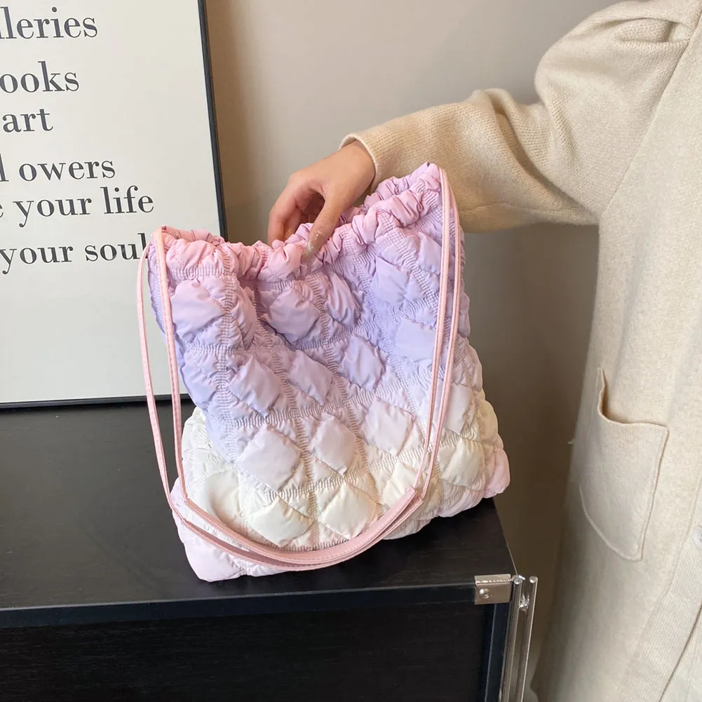 Damen Dia Gesteppter Eimer Große Kapazität Plissee Wolke Kordelzug Unten Hobo Gepolsterte Schulter Herbst Winter Tasche_voghion.com
