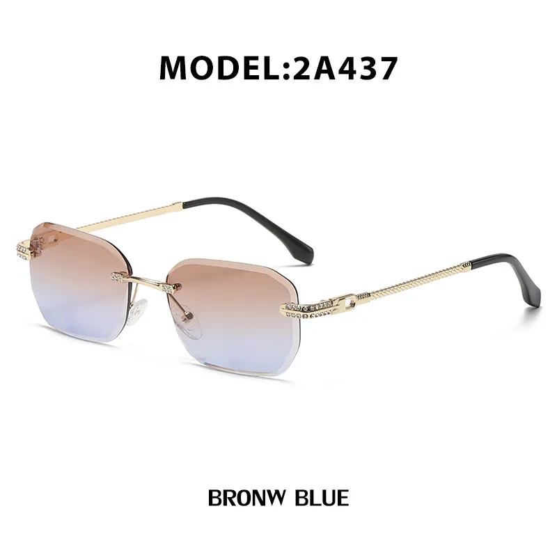 New fashion womens frameless slices sunscreen sunglasse female senior sense ins set diamond small frame sunglasses men_voghion.com
